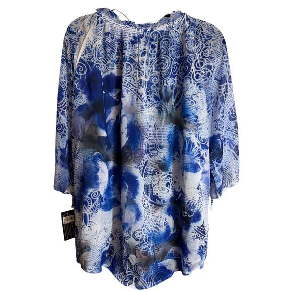 Style & Co Women Top Blouse Size Large Short Sleeve V-Neck Blue White Floral New - Picture 5 of 10